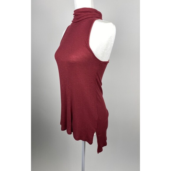 Sun & Shadow Womens XS Sleeveless Halter Turtleneck Ribbed Tunic Hi Low Top Red - Picture 3 of 8